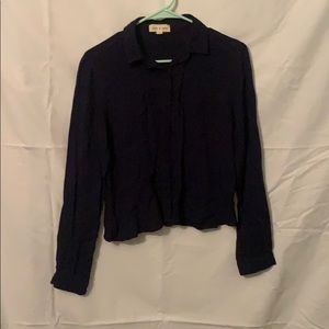 Navy cloth & stone button down blouse
